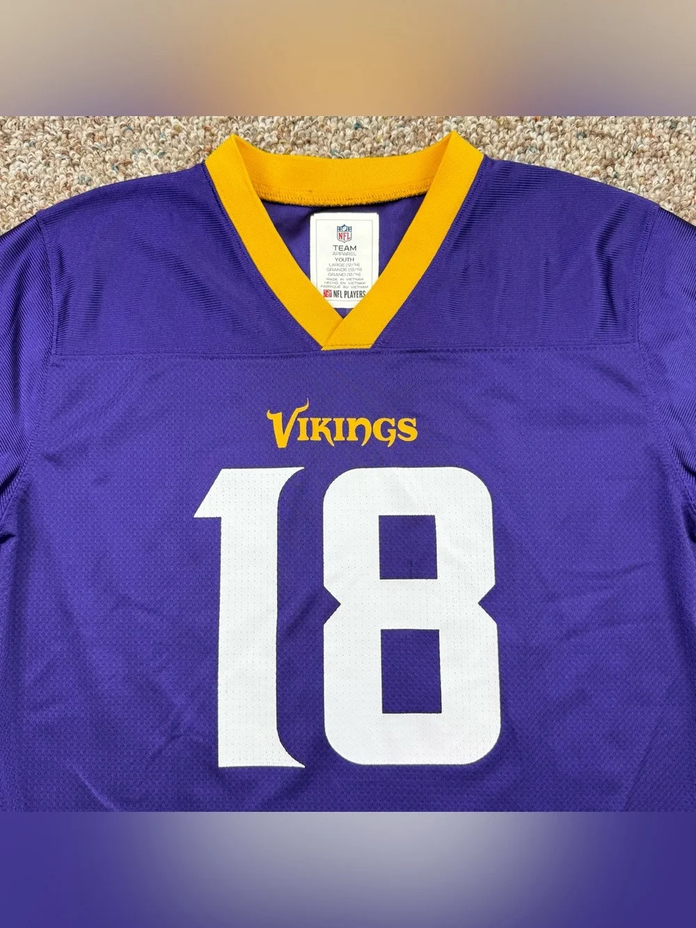 Boys Minnesota Vikings Justin Jefferson Purple #18 NFL Football Jersey YOUTH L